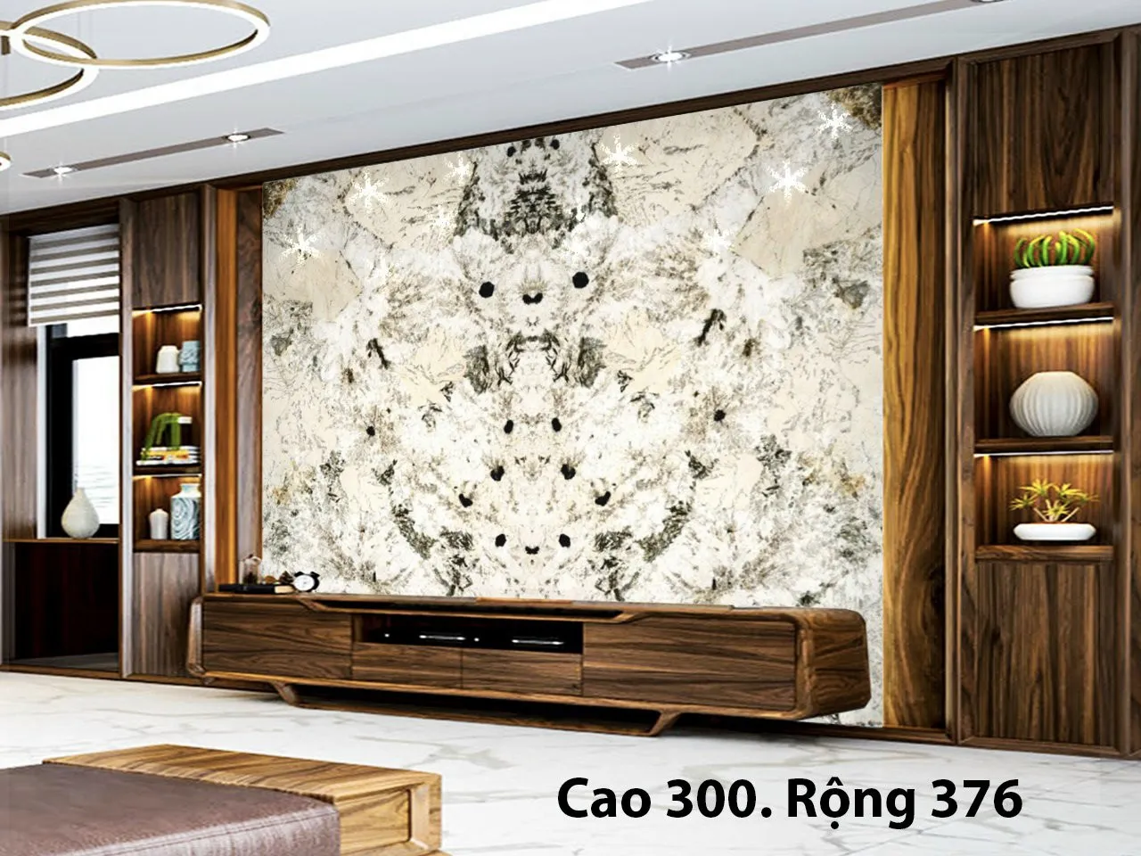 Không gian phòng khách trử nên ấn tượng và độc đáo hơn với bức tranh đá onyx ốp từơng