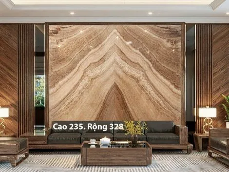 Tranh Đá Đối Xứng Onyx Xuyên Sáng Ốp Tường Màu Nâu Vân Gỗ CN 02