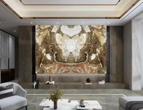 Tranh Đá Đối Xứng Onyx Ốp Tường Màu Nâu CN 03