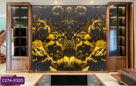 Tranh Đá Đối Xứng Onyx Xuyên Sáng Ốp Tường  Màu Xám 
