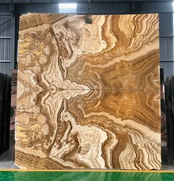 Tranh Đá Đối Xứng Onyx Xuyên Sáng Ốp Tường Màu Nâu  008