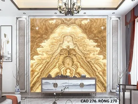 Tranh Đá Đối Xứng Onyx Xuyên Sáng Ốp Tường Màu Vàng Vân Nâu 