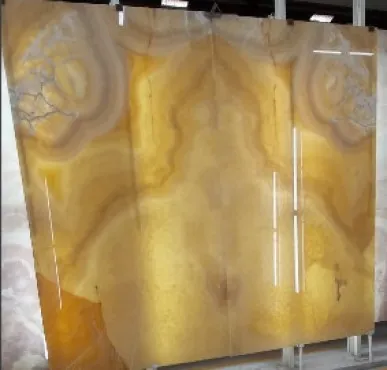 Tranh Đá Đối Xứng Onyx Xuyên Sáng  Ốp Tường Màu Vàng 
