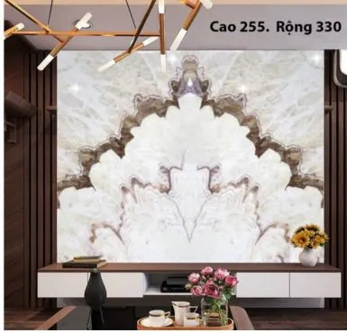 Tranh Đá Đối Xứng Onyx Xuyên Sáng Ốp Tường Màu Trắng Vân Nâu