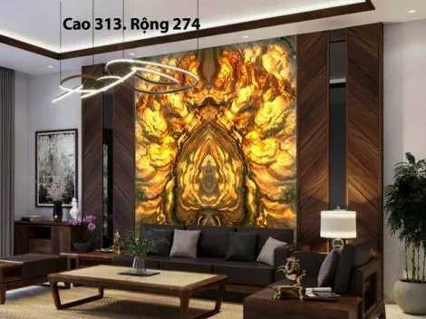 Tranh Đá Đối Xứng Onyx Xuyên Sáng Ốp Tường Màu Nâu 004