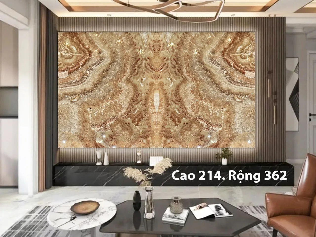 Tranh Đá Thạch Anh Màu Nâu Được Ứng Dụng Trong Phòng Khách