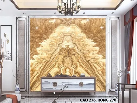 Tranh Đá Đối Xứng Onyx Xuyên Sáng Ốp Tường Màu Nâu Đỏ