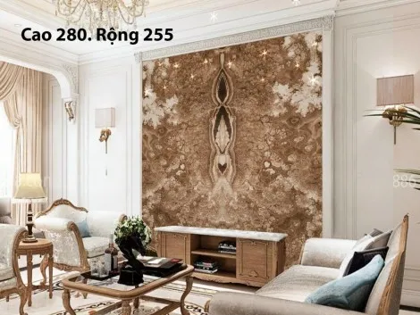 Tranh Đá Đối Xứng Onyx Xuyên Sáng Ốp Tường Màu Nâu 9