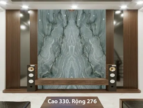 Tranh Đá Đối Xứng Thạch Anh Xuyên Sáng Ốp Tường Màu Xanh TH1