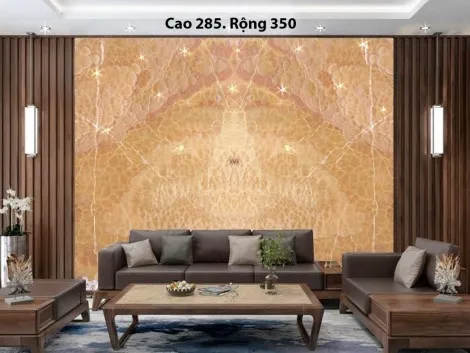 Tranh Đá Đối Xứng Onyx Xuyên Sáng Ốp Tường Màu Vàng CN 01