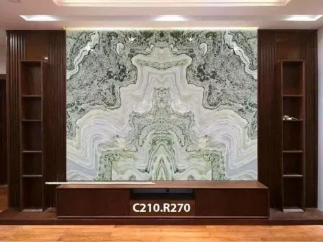 Tranh Đá Đối Xứng Onyx Xuyên Sáng Ốp Tường Màu Xanh 3 