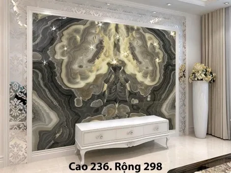 Tranh Đá Đối Xứng Onyx Xuyên Sáng Ốp Tường Màu Đen Xám CN 1
