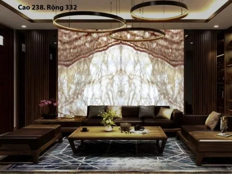 Tranh Đá Đối Xứng Onyx Xuyên Sáng Ốp Tường Màu Trắng CN 2