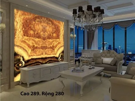 Tranh Đá Đối Xứng Onyx Xuyên Sáng Ốp Tường Màu Hồng Vàng CN 1