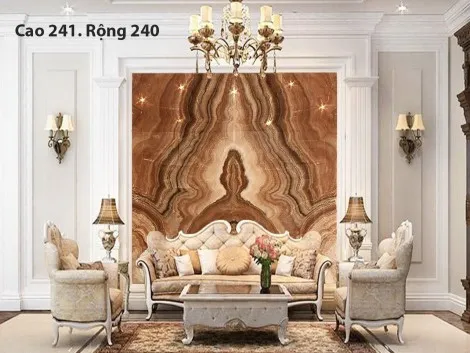 Tranh Đá Đối Xứng Onyx Xuyên Sáng Ốp Tường  Màu Nâu 7 