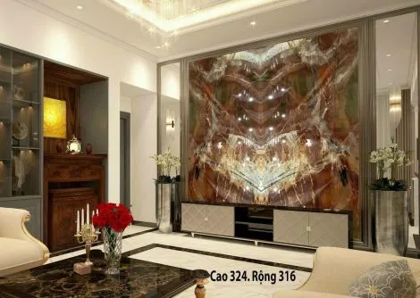 Tranh Đá Đối Xứng Thạch Anh Xuyên Sáng Ốp Tường Màu Đỏ Ruby