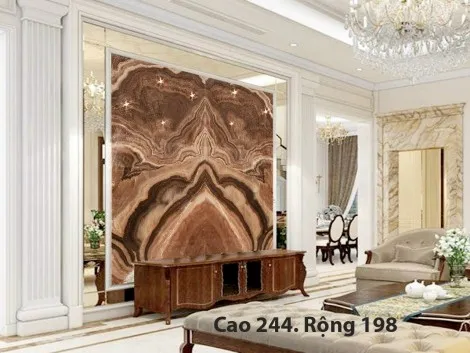 Tranh Đá Đối Xứng Onyx Xuyên Sáng Ốp Tường Màu Nâu Cafe 1