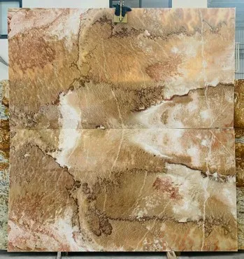 Tranh Đá Đối Xứng Onyx Xuyên Sáng Màu Vàng Nâu Đất