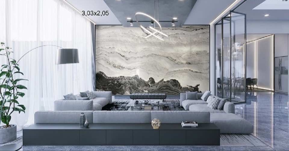 Đá sơn thủy ốp tường màu đen-trắng được ứng dụng trong không gian sống
