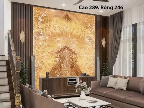 Tranh Đá Đối Xứng Onyx Xuyên Sáng Ốp Tường Màu Vàng Nâu CN  02