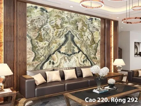 Tranh Đá Đối Xứng Onyx Xuyên Sáng Ốp Tường Màu Xanh CN 02