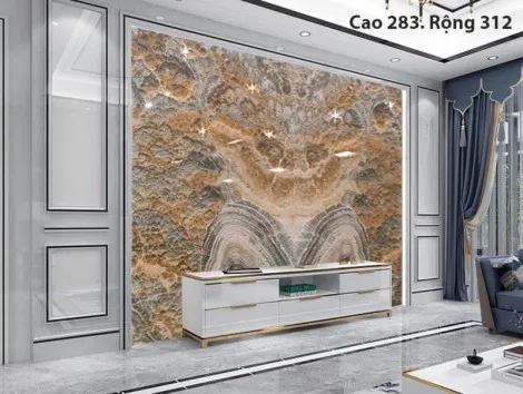 Tranh Đá Đối Xứng Onyx Xuyên Sáng Ốp Tường Màu Nâu CN 06