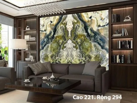 Tranh Đá Đối Xứng Onyx Xuyên Sáng Ốp Tường Màu Xanh Rêu CN 01