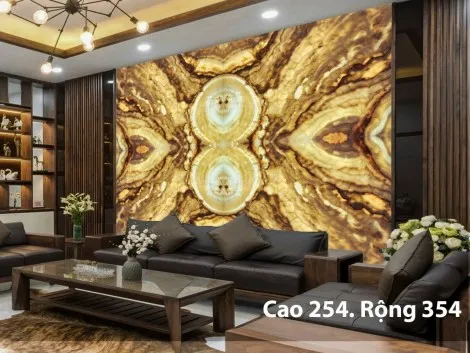 Tranh Đá Đối Xứng Onyx Xuyên Sáng Ốp Tường Màu Kem CN 02