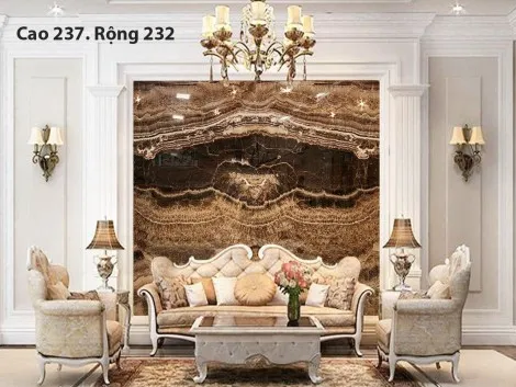 Tranh Đá Đối Xứng Onyx Xuyên Sáng ốp Tường Màu Nâu Đậm CN 01