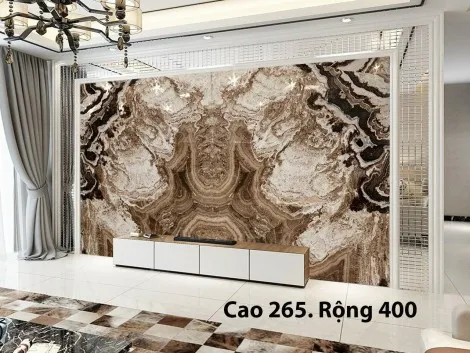 Tranh Đá Đối Xứng Onyx Xuyên Sáng Ốp Tường Màu Nâu CN 07