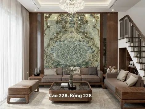 Tranh Đá Đối Xứng Onyx Xuyên Sáng Ốp Tường Màu Xanh Ánh Kem CN 02