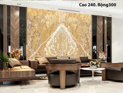 Tranh Đá Đối Xứng Onyx Xuyên Sáng Ốp Tường Màu Vàng CN 05