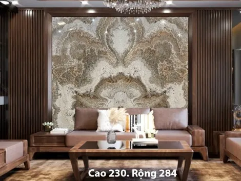 Tranh Đá Đối Xứng Onyx Xuyên Sáng Ốp Tường Màu Xám Xanh CN 