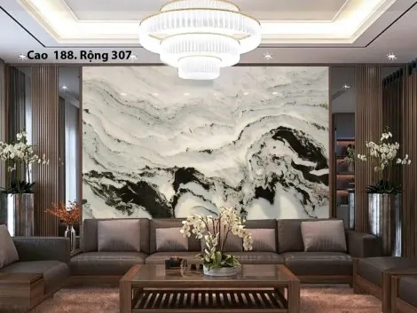 Tranh đá Sơn Thuỷ Xuyên Sáng Màu Trắng Vân Đen