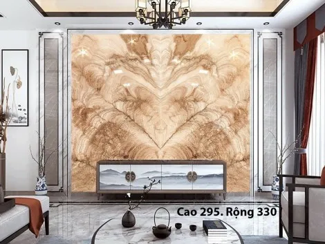 Tranh Đá Đối Xứng Onyx Xuyên Sáng Ốp Tường Màu Vàng Nâu CN 09