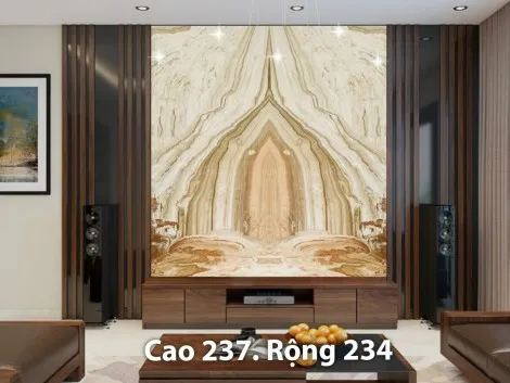 Tranh Đá Đối Xứng Onyx Xuyên Sáng Ốp Tường Màu Kem CN