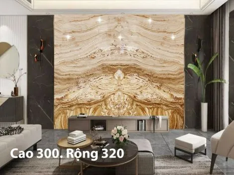 Tranh Đá Đối Xứng Onyx Xuyên Sáng Ốp Tường Màu Vàng Nâu 05
