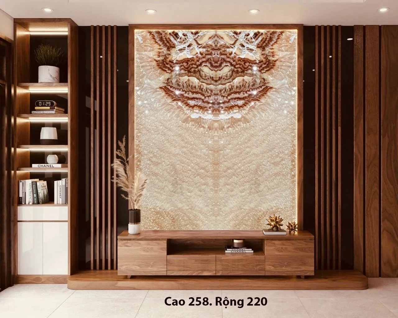Ốp đá phòng khách ở vị trí trung tâm