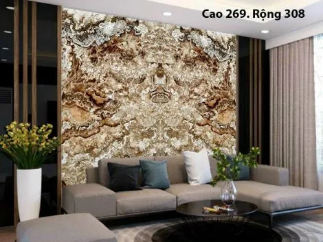 Tranh Đá Đối Xứng Onyx Xuyên Sáng Ốp Tường Màu Nâu Đậm CN 03  