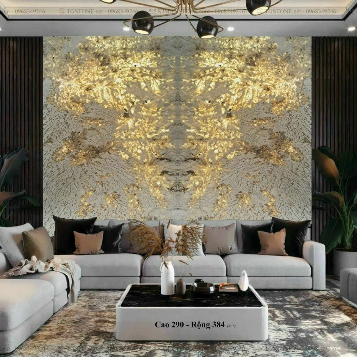 Đá granite ốp tường trong phòng khách