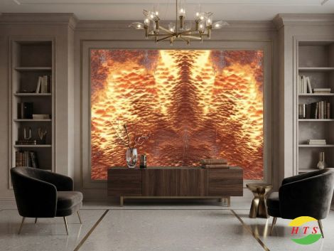 Tranh Đá Đối Xứng Onyx Xuyên Sáng Ốp Tường Màu Vàng Nâu CN 1 