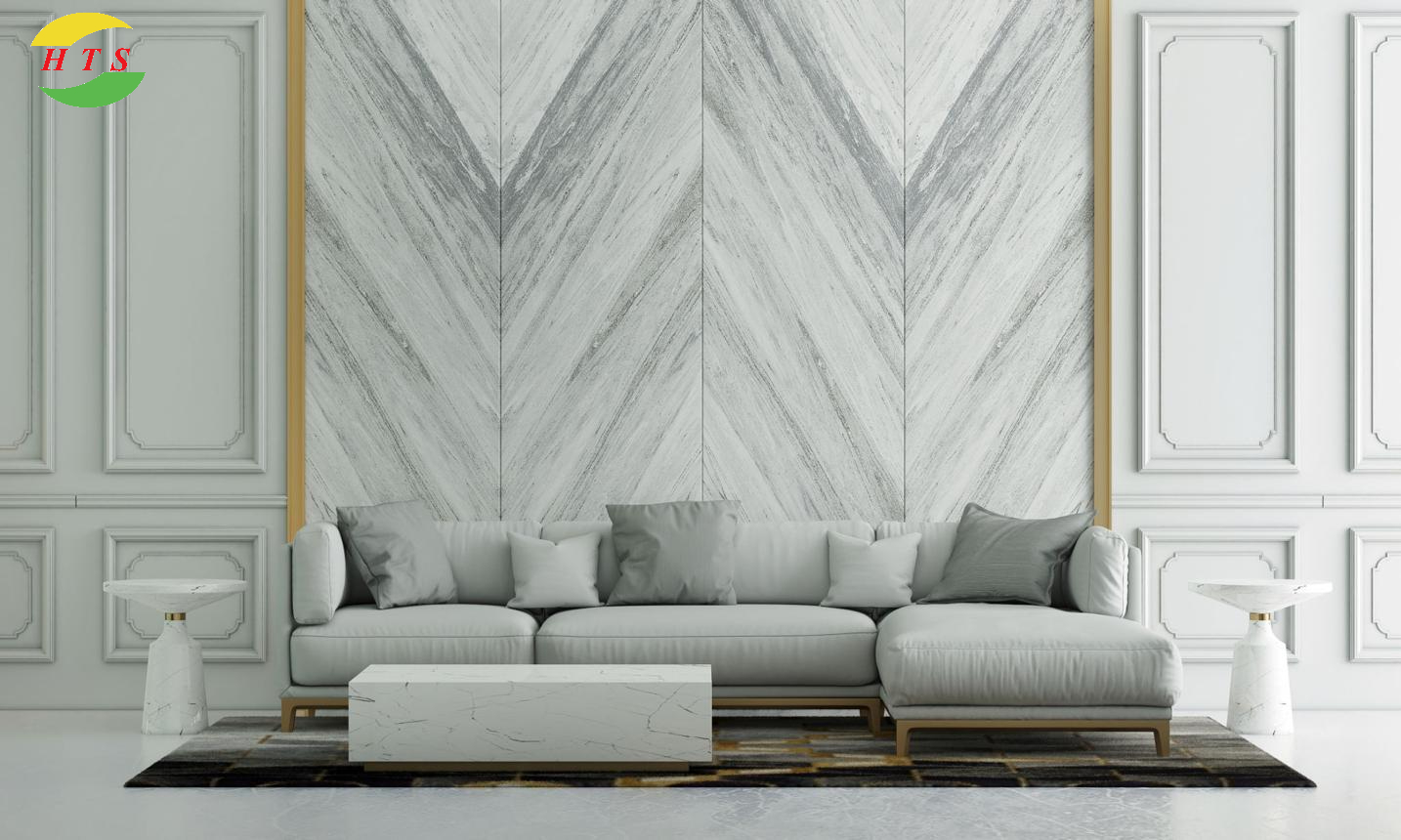 tranh đá marble sau ghế sofa