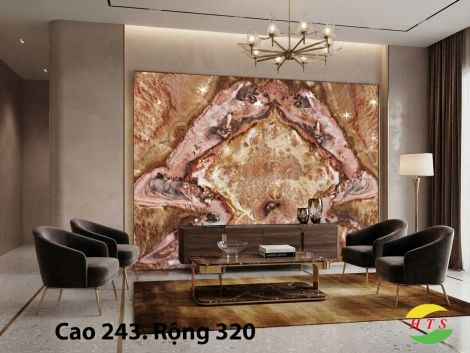 Tranh Đá Đối Xứng Onyx Xuyên Sáng Ốp Tường Màu Vàng Nâu CN 5