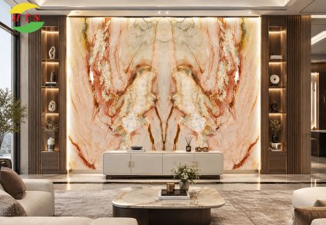 Tranh Đá Quartz Trang Trí Phòng Khách Hồng Ngũ Sắc Uyên Ương