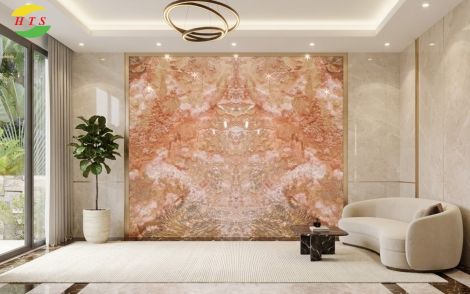 Tranh đá onyx xuyên sáng màu đỏ nhạt sang trọng
