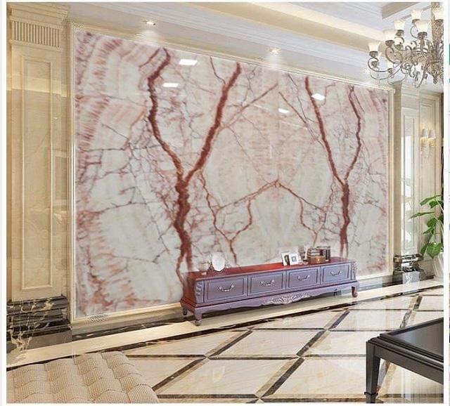 Tranh đá Marble màu trắng vân đỏ