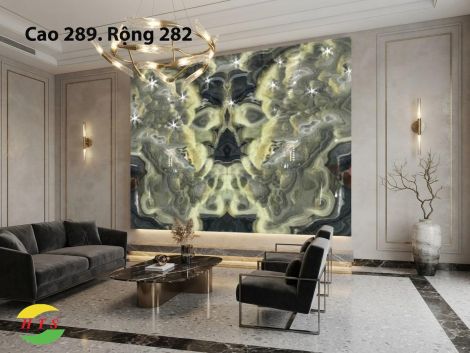 Tranh Đá Đối Xứng Onyx Xuyên Sáng Ốp Tường Màu Xanh CN 1 