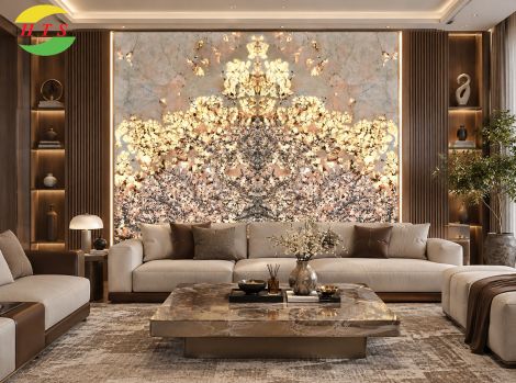 Tranh Đá Đối Xứng Thạch Anh Xuyên Sáng HT12