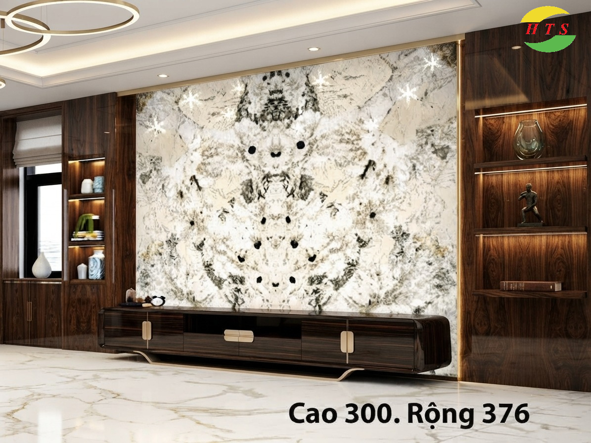 Tranh Đá Đối Xứng Granite Xuyên Sáng Ốp Tường Màu Trắng CN 01
