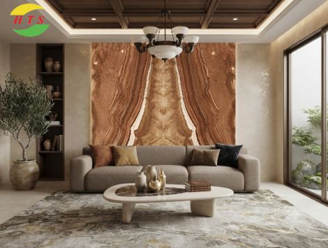 Tranh đá Marble đối xứng màu nâu